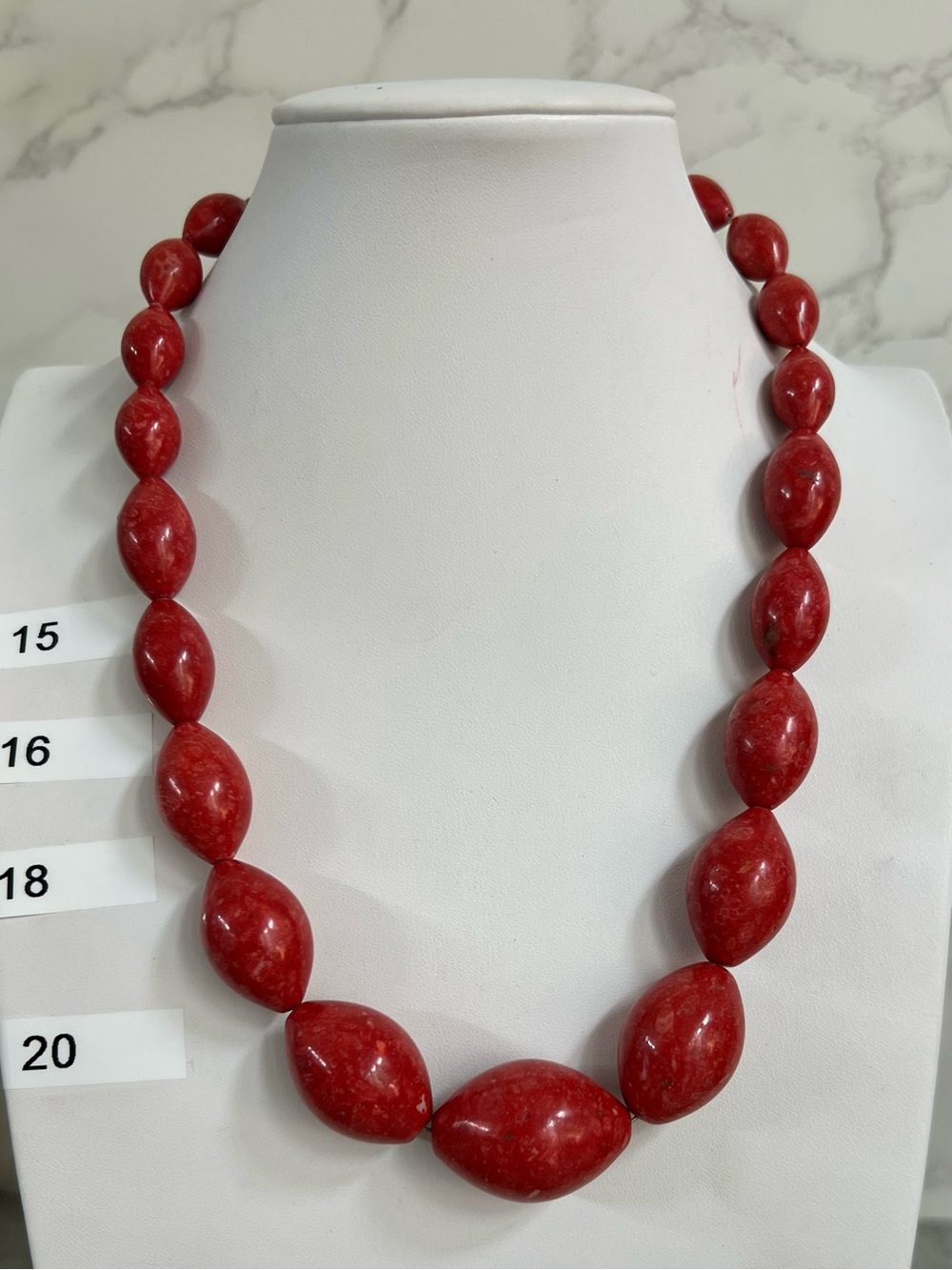 Jay King DTR Sterling Silver Red Coral Oval Gemstone Beaded Necklace 19-21in